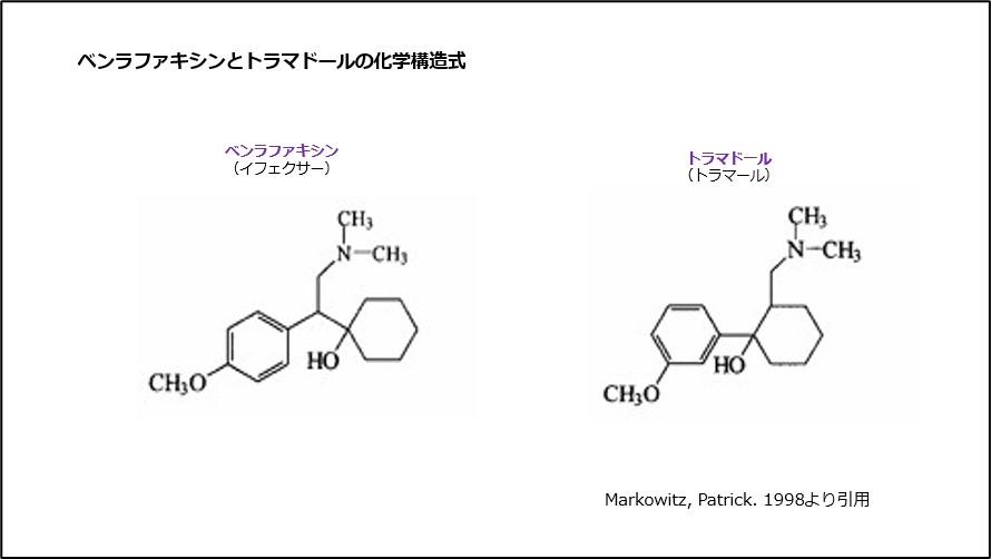 ベンラファキシンとトラマドールの化学構造式