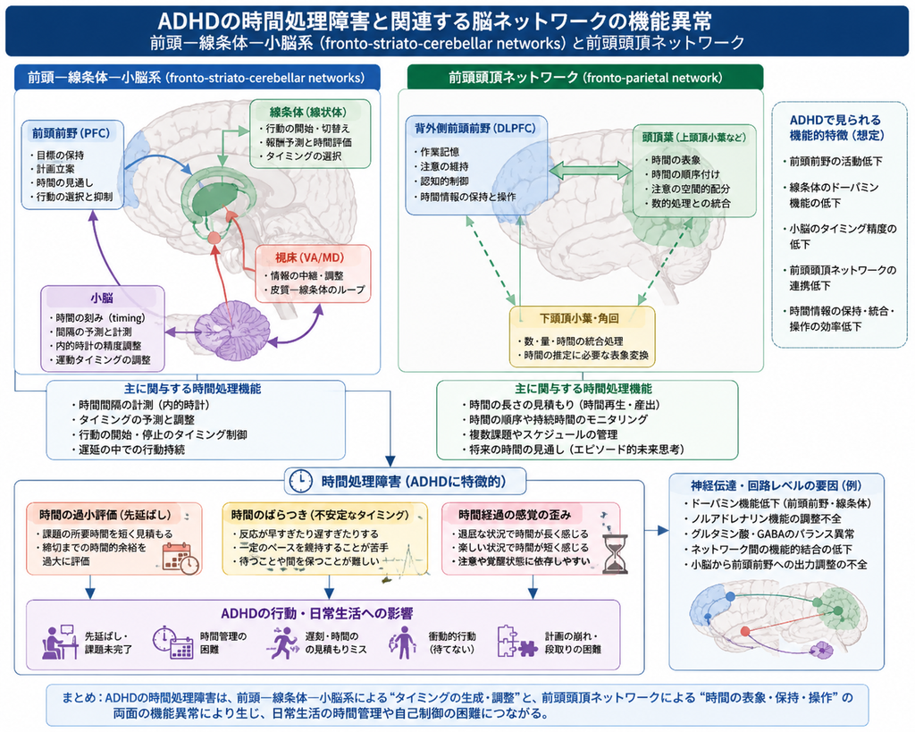 ADHDの時間処理障害と関連する脳ネットワークの異常