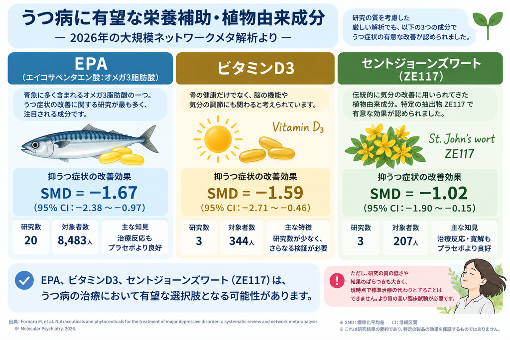 うつ病治療に有望な栄養補助・植物由来成分