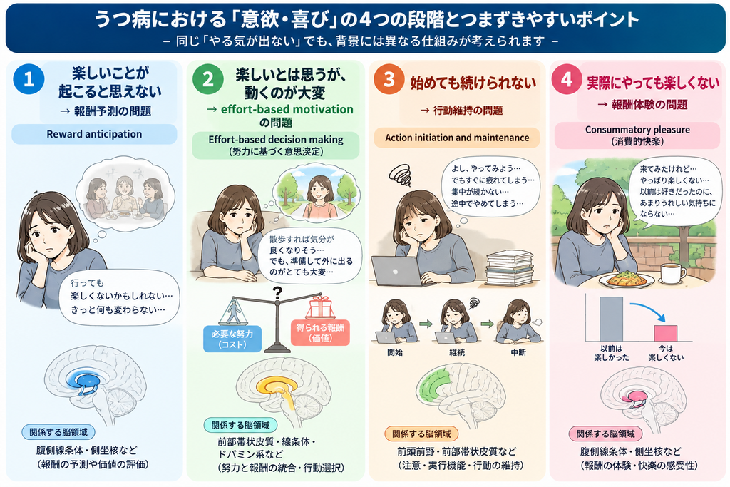 うつ病における「意欲・喜び」の4段階とつまづきやすいポイント