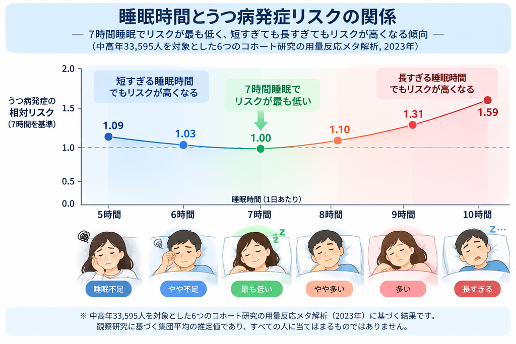 睡眠時間とうつ病発症リスクの関係