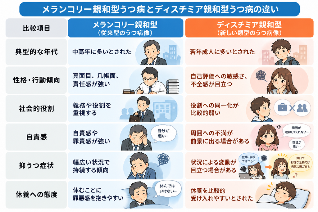 メランコリー親和型うつ病とディスチミア親和型うつ病の違い