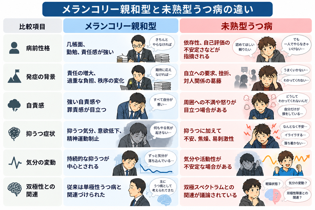 メランコリー親和型と未熟型うつ病の違い