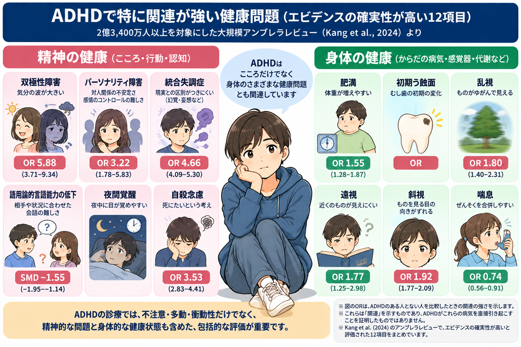 ADHDで特に関連が強い健康問題